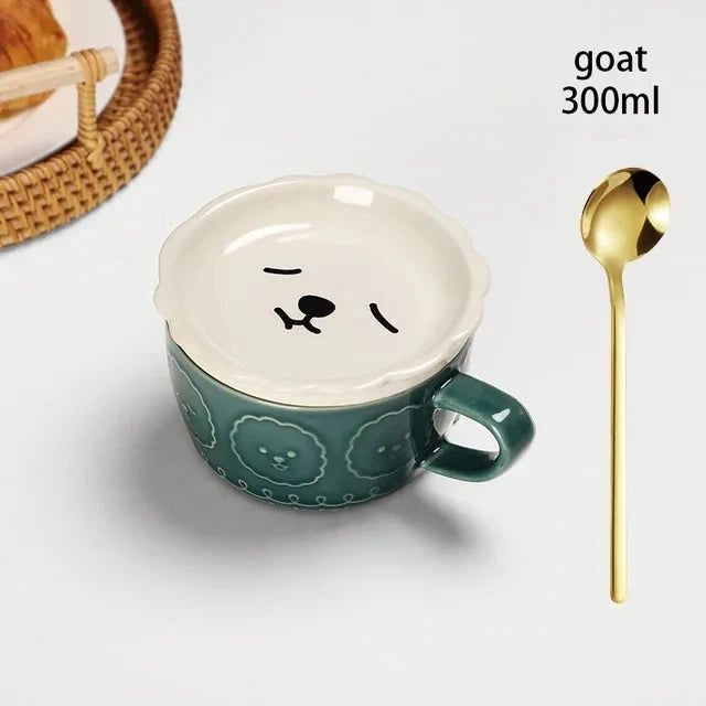 Taza de café japonesa YWDL con dibujo de gato, tapa con patrón de gato, platito pequeño, taza de desayuno linda, taza de café creativa, taza de leche, regalo