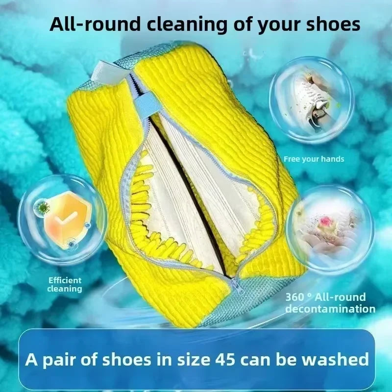 Bolsa Duradera para Lavar Zapatos de Todos los Tipos de Zapatos - Amarillo con Cremallera Azul, Ideal para Zapatillas y Zapatos Casuales, Bolsa para Lavar Ropa