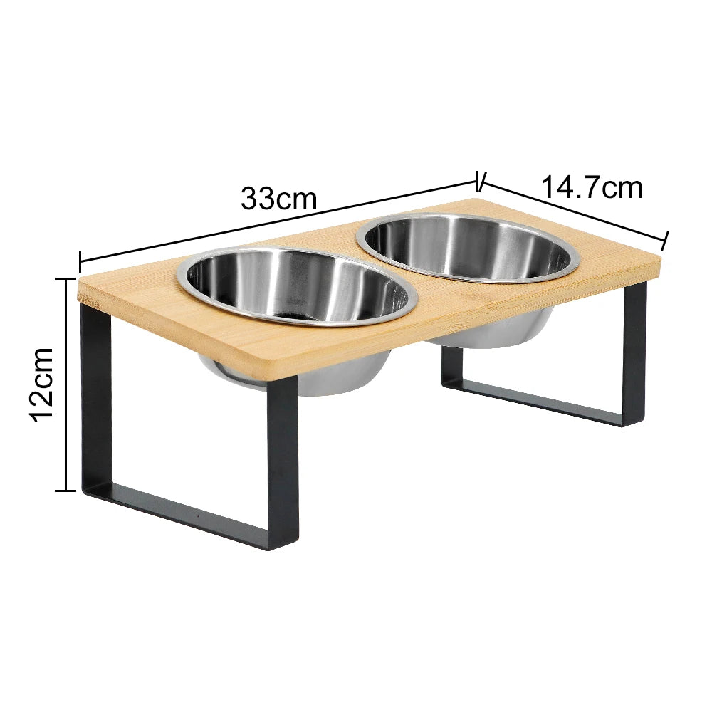 Comedero Elevado Doble de Bambú para Perros y Gatos
