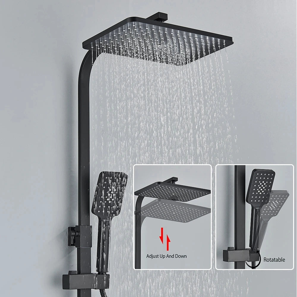 Sistema de Ducha Tipo Columna Negro Mate con Ducha Higiénica