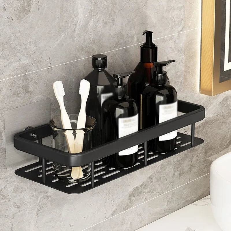 Punch Holes Black Gold Aluminum Shelves Bathroom Kitchen Storage Double Layer Space Saving Rustproof Wall Mounted Design