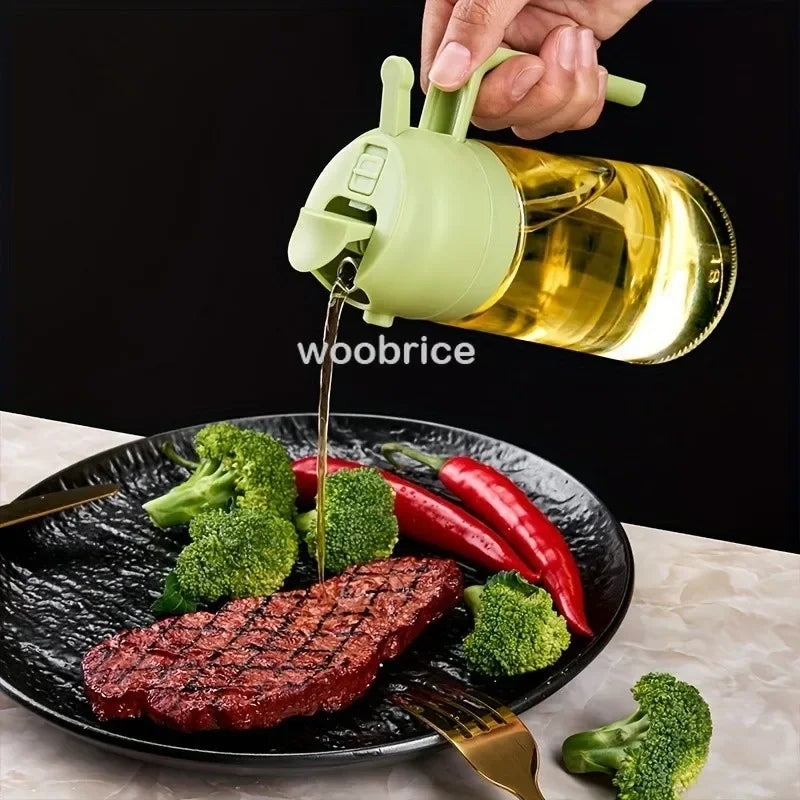 Spray de Aceite de Cocina 2 en 1 Botella Rociadora de Aceite de Vidrio Botella Multifuncional Dispensadores de Aceite para Cocinar y Barbacoa Rociador de Aceite de Oliva Herramienta de Cocina