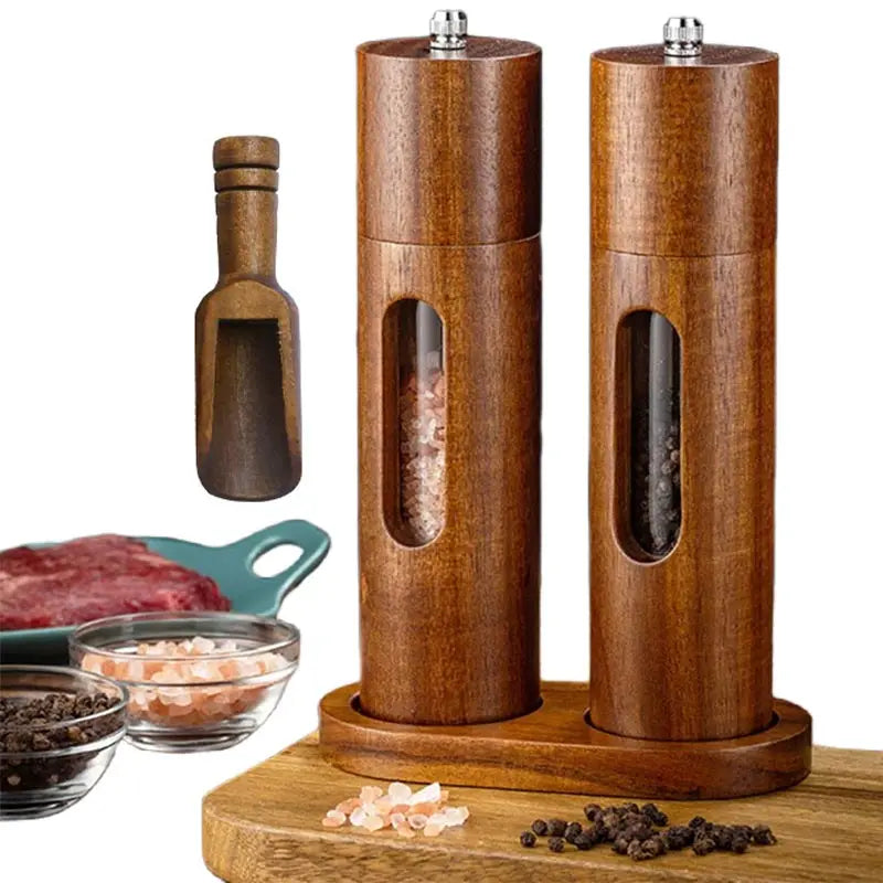Molino de Sal y Pimienta de Madera, Molino de Pimienta Manual de 8 Pulgadas con Grosor Ajustable y Recargable, Salpimenteros de Madera de Acacia para Cocina