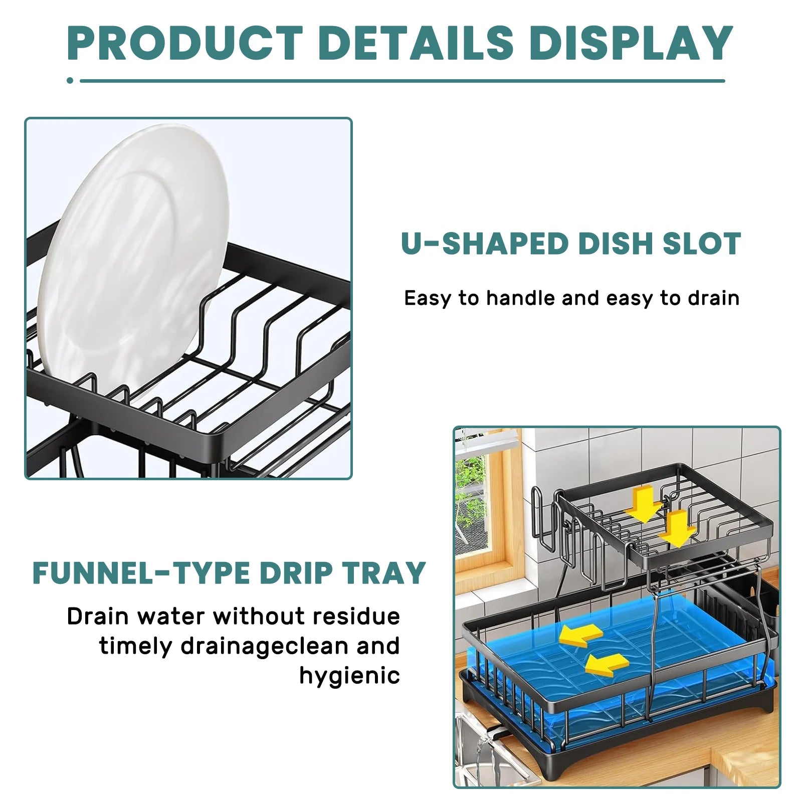 Double-Layer Large Metal Cutlery Dish Drying Rack Countertop Organizer