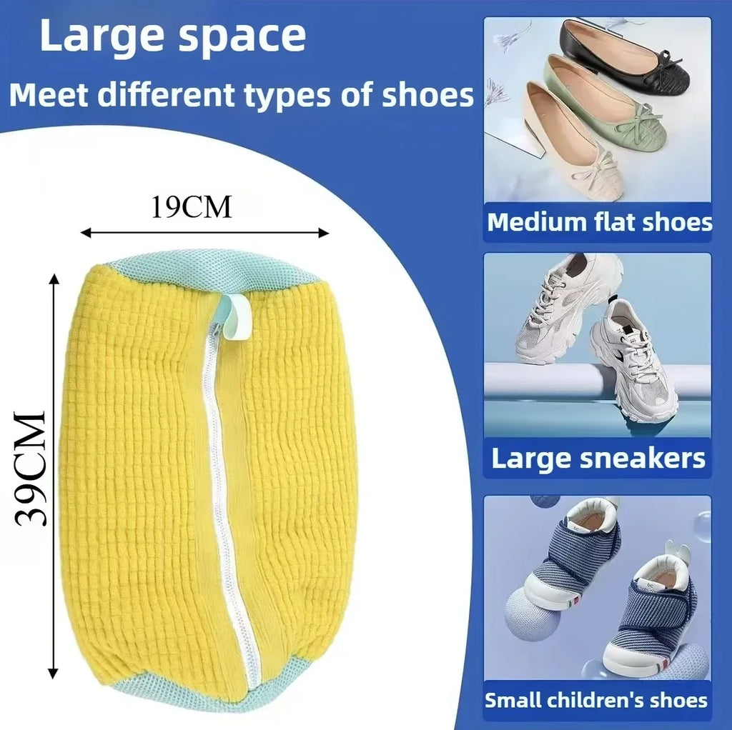 Bolsa Duradera para Lavar Zapatos de Todos los Tipos de Zapatos - Amarillo con Cremallera Azul, Ideal para Zapatillas y Zapatos Casuales, Bolsa para Lavar Ropa