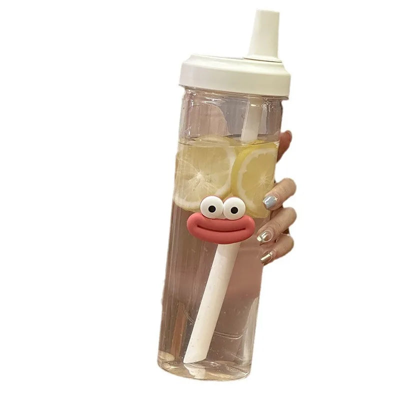 Botella de agua de plástico linda de 500/850ML con té de burbujas y popote de té con perlas para chicas, taza de agua de gran capacidad para estudiantes, café y jugo