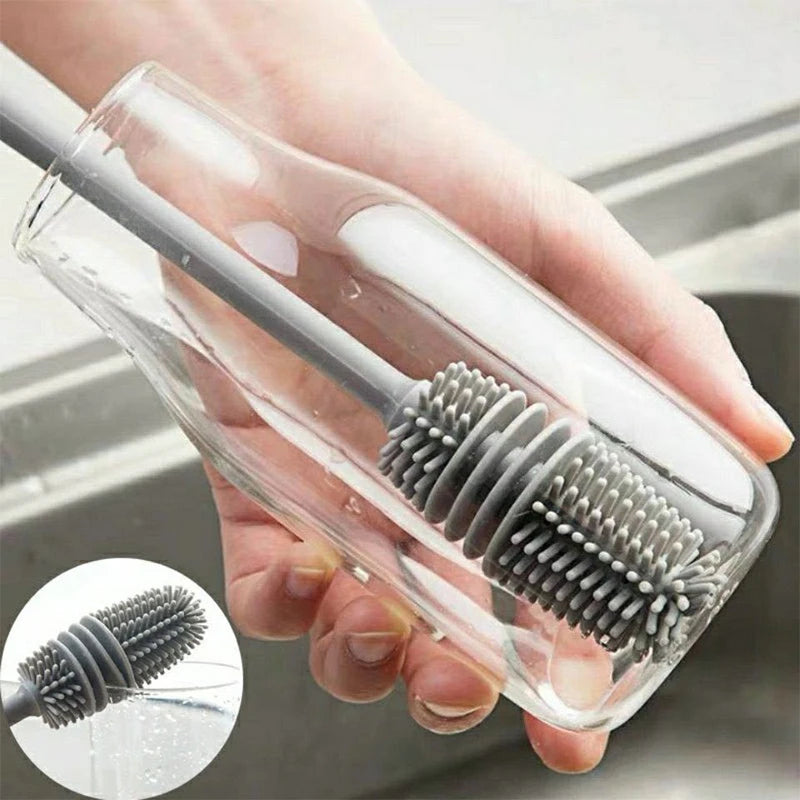 Cepillo de silicona para botella de leche, cepillo limpiador de vasos, cepillo para manchas de té, herramienta de limpieza de cocina, cepillos para botellas de mango largo