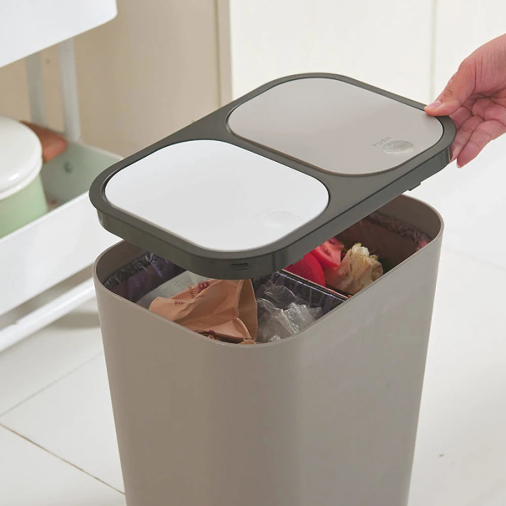 Cubo de basura de cocina de 15L Doble reciclaje 2 secciones Decoración del hogar Sala de estar Dormitorio Baño
