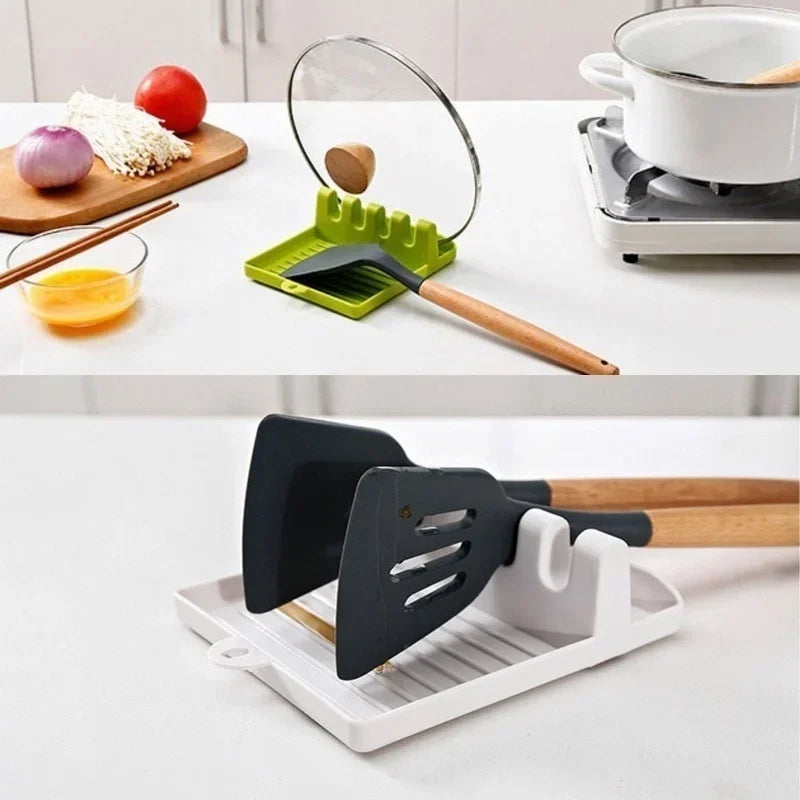 Soporte para cucharas de cocina, soporte para tenedores y espátulas, estante de almacenamiento, soporte para palillos de plástico, almohadilla antideslizante para cucharas, conveniente y práctico