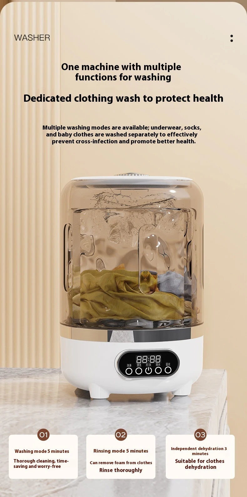 Mini lavadora portátil automática herramienta de limpieza de ropa para dormitorios, viajes, campamentos, hoteles y apartamentos