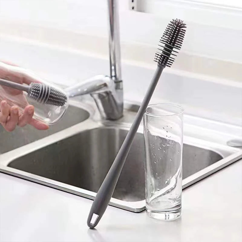Cepillo de silicona para botella de leche, cepillo limpiador de vasos, cepillo para manchas de té, herramienta de limpieza de cocina, cepillos para botellas de mango largo