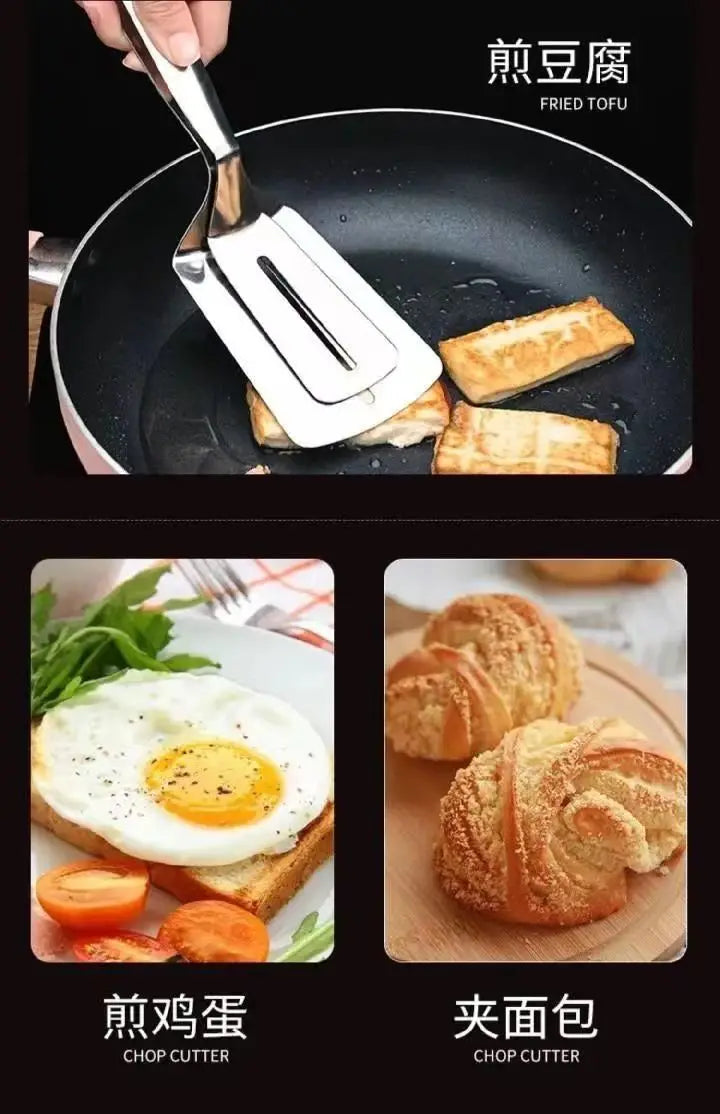 Pala de pescado frito de acero inoxidable dos en uno, pala de doble cara, clip para pescado, pala para filete frito, clip para freír, utensilios de cocina