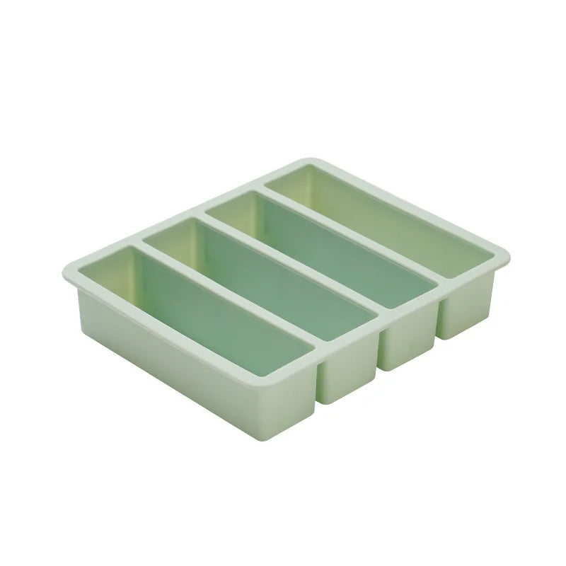 Bandeja de hielo cuadrada de 4 celdas, tira larga, molde de silicona de grado alimenticio, bandeja de hielo rectangular reutilizable para el hogar con tapa o sin tapa