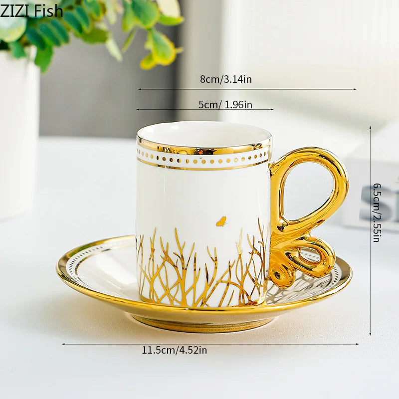 Juego de 6 piezas de tazas de espresso Set de té Retro Té de la tarde Tazas de café con platillos Juego de tazas para parejas Taza de hogar Creativa Juego de vasos Regalo