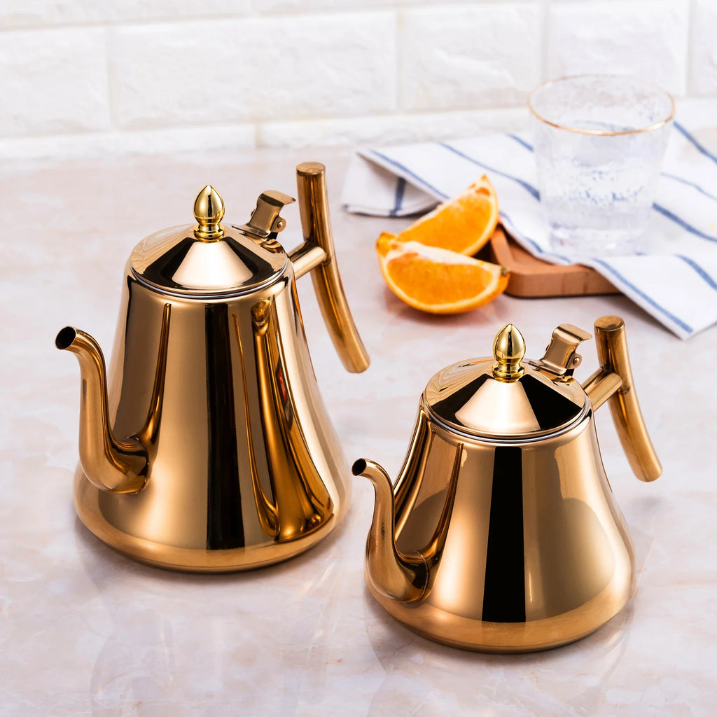 Tetera de acero inoxidable de 1.0L/1.5L/2.0L, con infusor extraíble para té de flores sueltas, tetera de café segura para estufa
