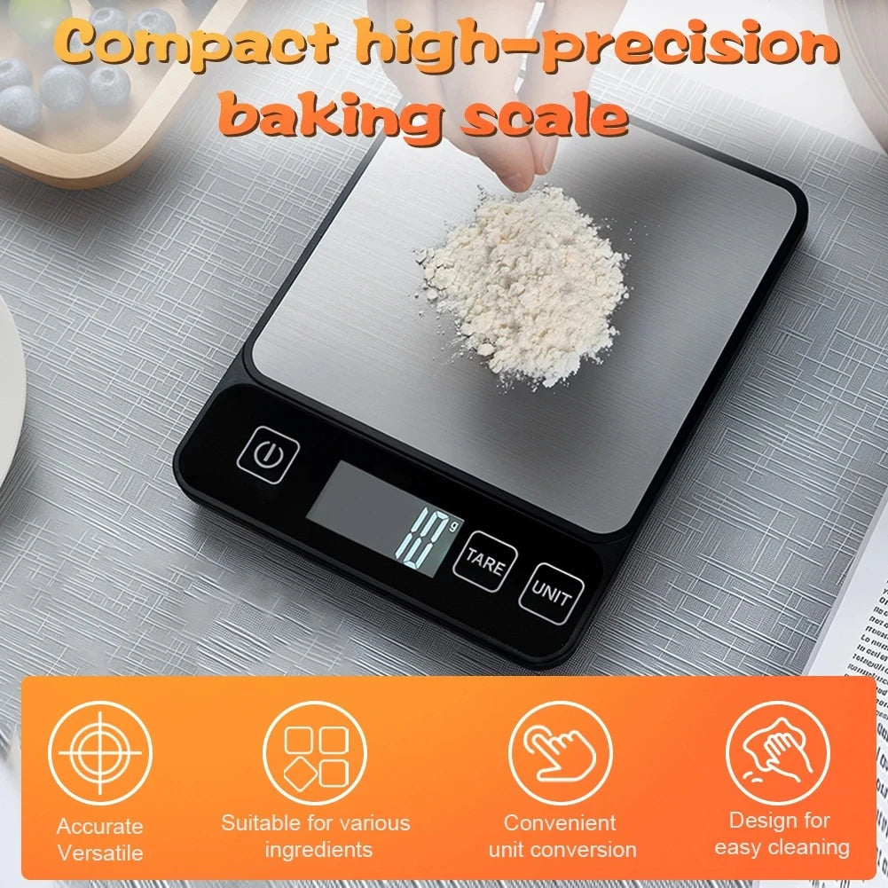 Báscula de alimentos de 10 kilogramos, báscula de cocina digital en gramos y onzas, báscula precisa de 1 g, fácil de limpiar, acero inoxidable