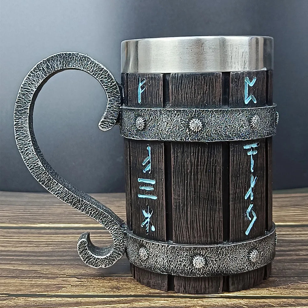 Jarra de cerveza de madera estilo barril, jarra de cerveza de acero inoxidable de gran capacidad, taza de café, copa de vino, metálica e aislada, como regalo para bar o fiesta