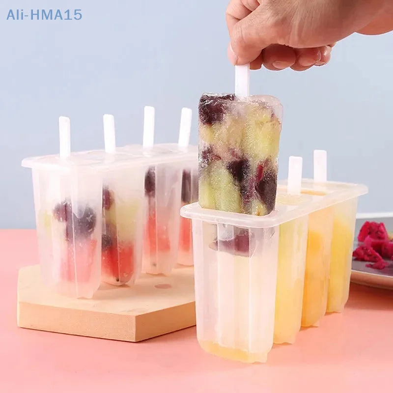 Molde para Helado 4 Moldes para Paletas Conjunto Fabricador de Hielo, Bandeja de Hielo, DIY Reutilizable con Palitos y Tapa Herramienta de Cocina Creativa Verano