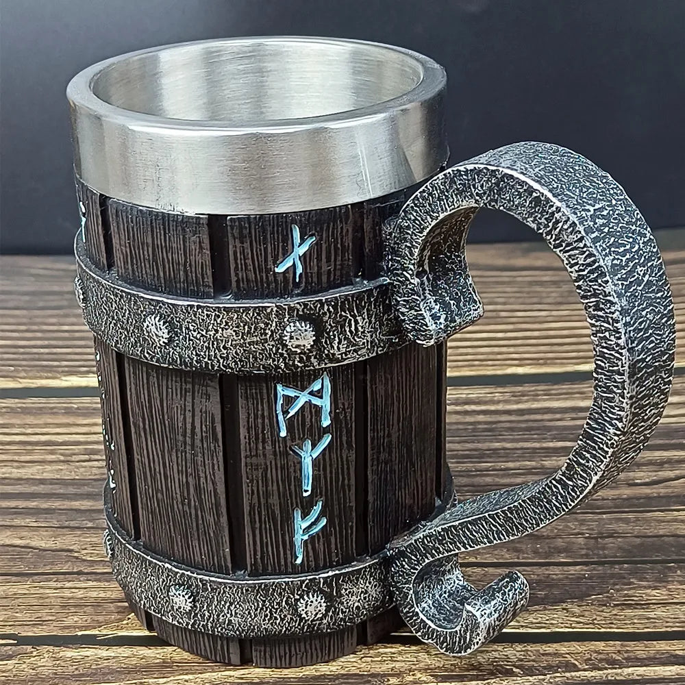 Jarra de cerveza de madera estilo barril, jarra de cerveza de acero inoxidable de gran capacidad, taza de café, copa de vino, metálica e aislada, como regalo para bar o fiesta