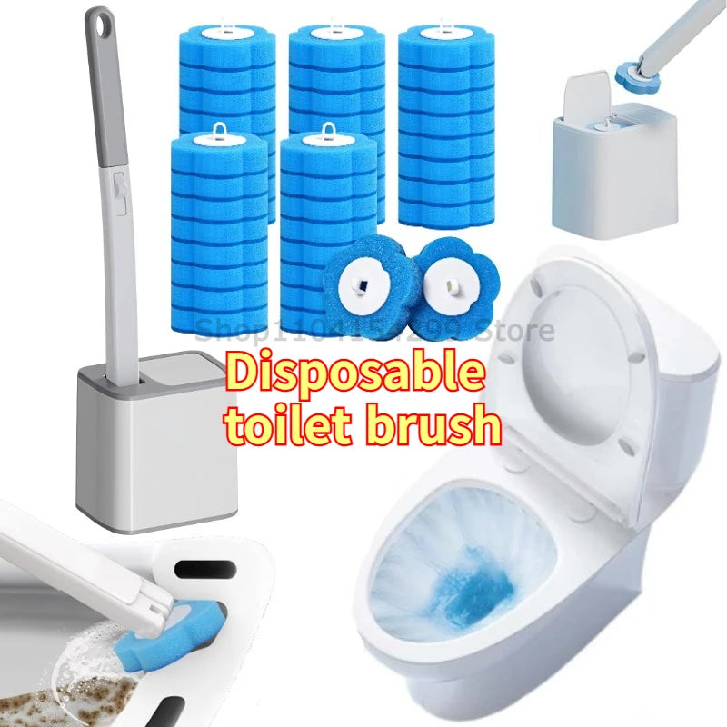 Cepillo de inodoro desechable con cabezal reemplazable, montado en la pared, con mango largo, herramientas de limpieza para inodoro, accesorios de baño WC