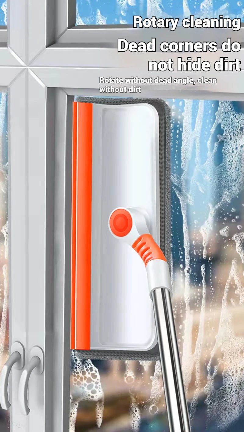 Limpiador de Ventanas con Mango Largo (51 pulg.), Herramienta de Limpieza de Vidrios con Escobilla de Silicona y Cepillo de Microfibra, Kit de Limpieza de Ventanas