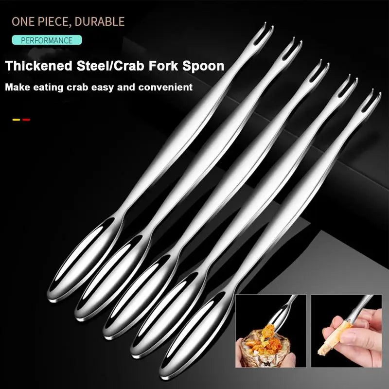 Set de tenedores pequeños de cangrejo de acero inoxidable, herramienta para comer cangrejo, utensilios para mariscos, tenedores para mariscos, cuchara para sacar carne de patas de cangrejo, gadgets de cocina