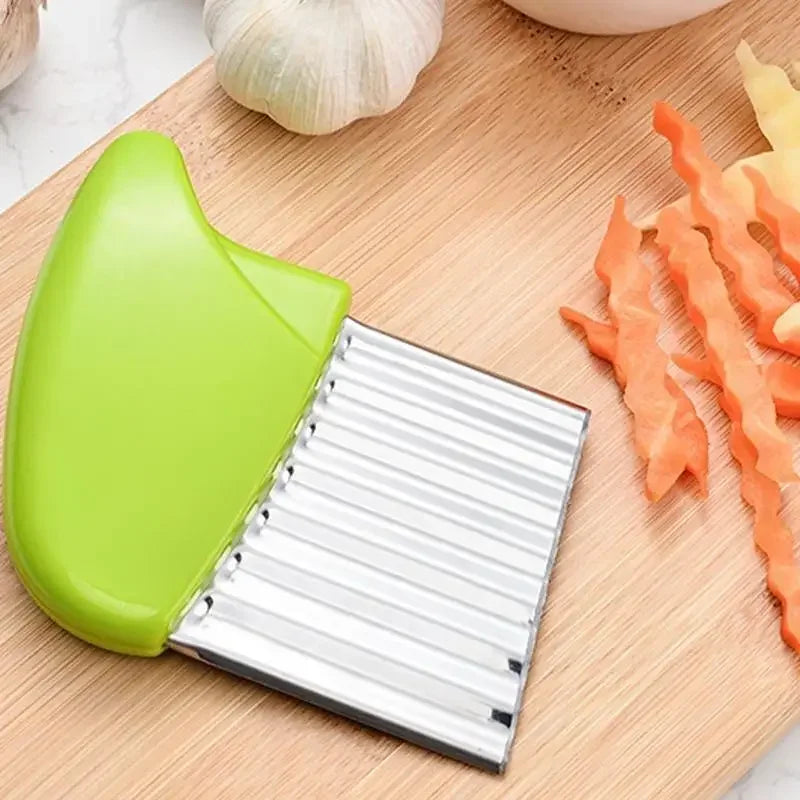Cortador de Papas de Acero Inoxidable, Cortador de Verduras y Frutas, Cuchillo Ondulado Acanalado, Gadget de Cocina para Papas Fritas