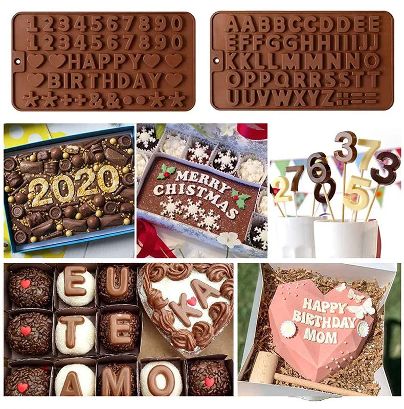 Juego de Moldes de Silicona en Forma de Diamante con Letras y Números, 1/6/8 Cavidades en Forma de Corazón para Mousse, Pasteles, Chocolate, Jabón y Velas