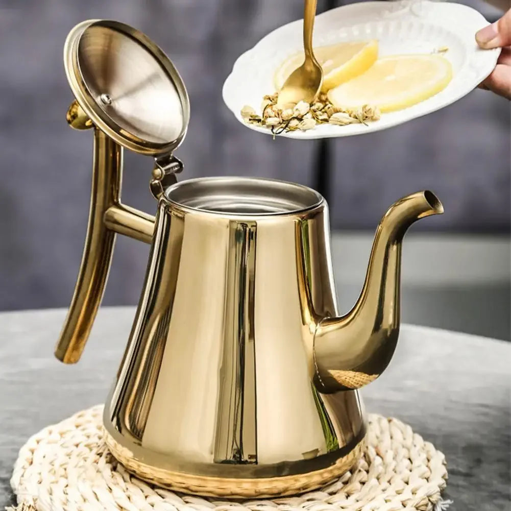 Tetera de acero inoxidable de 1.0L/1.5L/2.0L, con infusor extraíble para té de flores sueltas, tetera de café segura para estufa