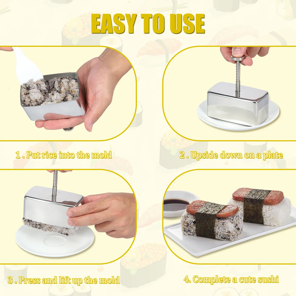 Molde para Onigiri Antiadherente de Acero Inoxidable Triangular y Rectangular Molde para Bolas de Arroz DIY Musubi Sushi Prensa para Almuerzo de Niños Bento