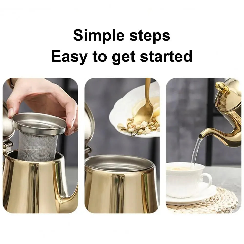 Tetera de acero inoxidable de 1.0L/1.5L/2.0L, con infusor extraíble para té de flores sueltas, tetera de café segura para estufa