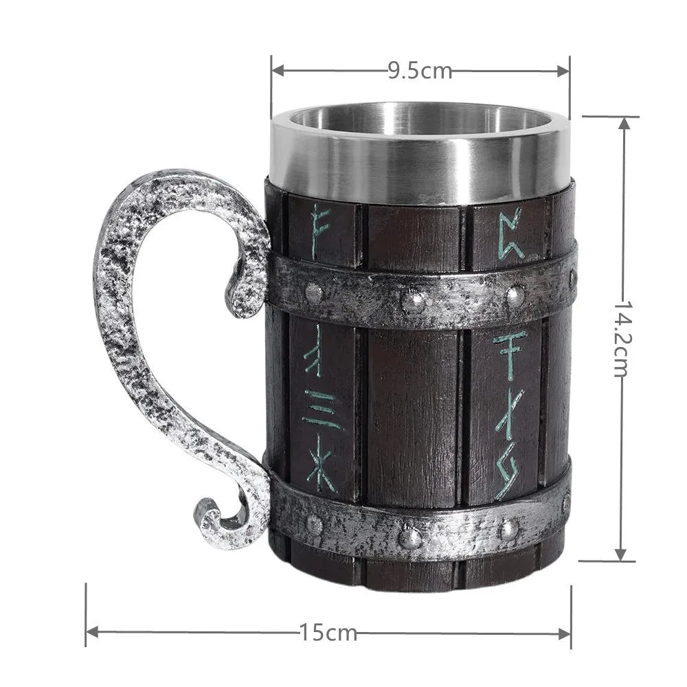 Jarra de cerveza de madera estilo barril, jarra de cerveza de acero inoxidable de gran capacidad, taza de café, copa de vino, metálica e aislada, como regalo para bar o fiesta