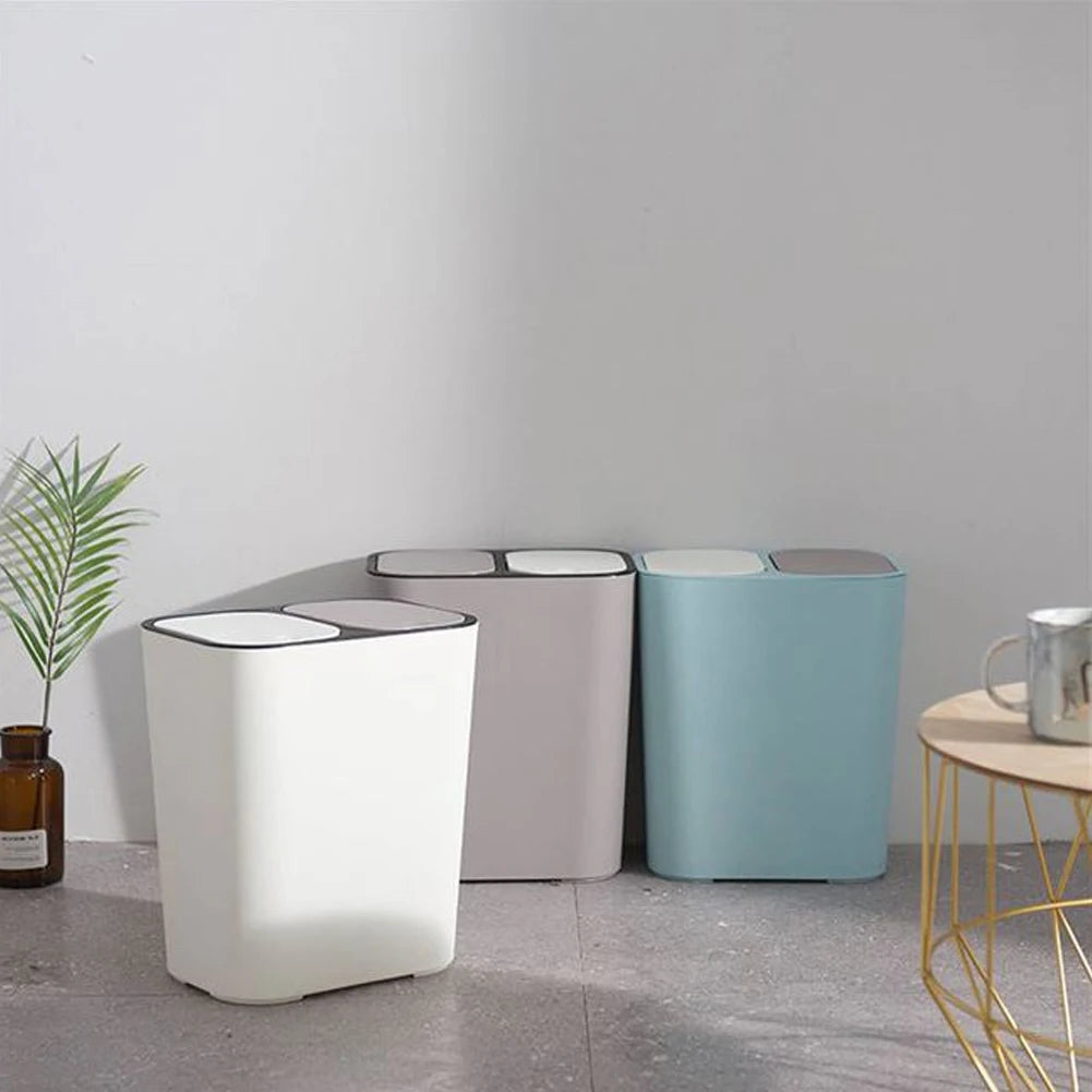 Cubo de basura de cocina de 15L Doble reciclaje 2 secciones Decoración del hogar Sala de estar Dormitorio Baño