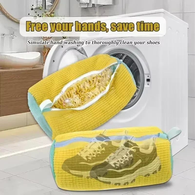 Bolsa Duradera para Lavar Zapatos de Todos los Tipos de Zapatos - Amarillo con Cremallera Azul, Ideal para Zapatillas y Zapatos Casuales, Bolsa para Lavar Ropa