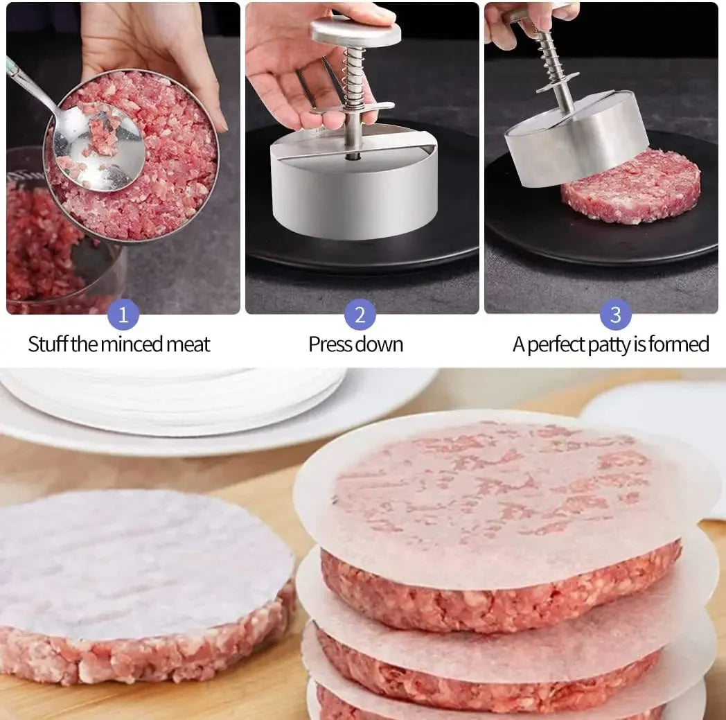 Prensa para Hamburguesas, Acero Inoxidable 304, Antiadherente, Molde Redondo Manual para Bolas de Arroz, Grosor Ajustable, Herramientas de Cocina para Carne de Res y BBQ