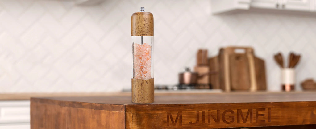Set de Molino de Sal y Pimienta de Madera de Roble de 8 Pulgadas con Núcleo de Molino de Cerámica Ajustable