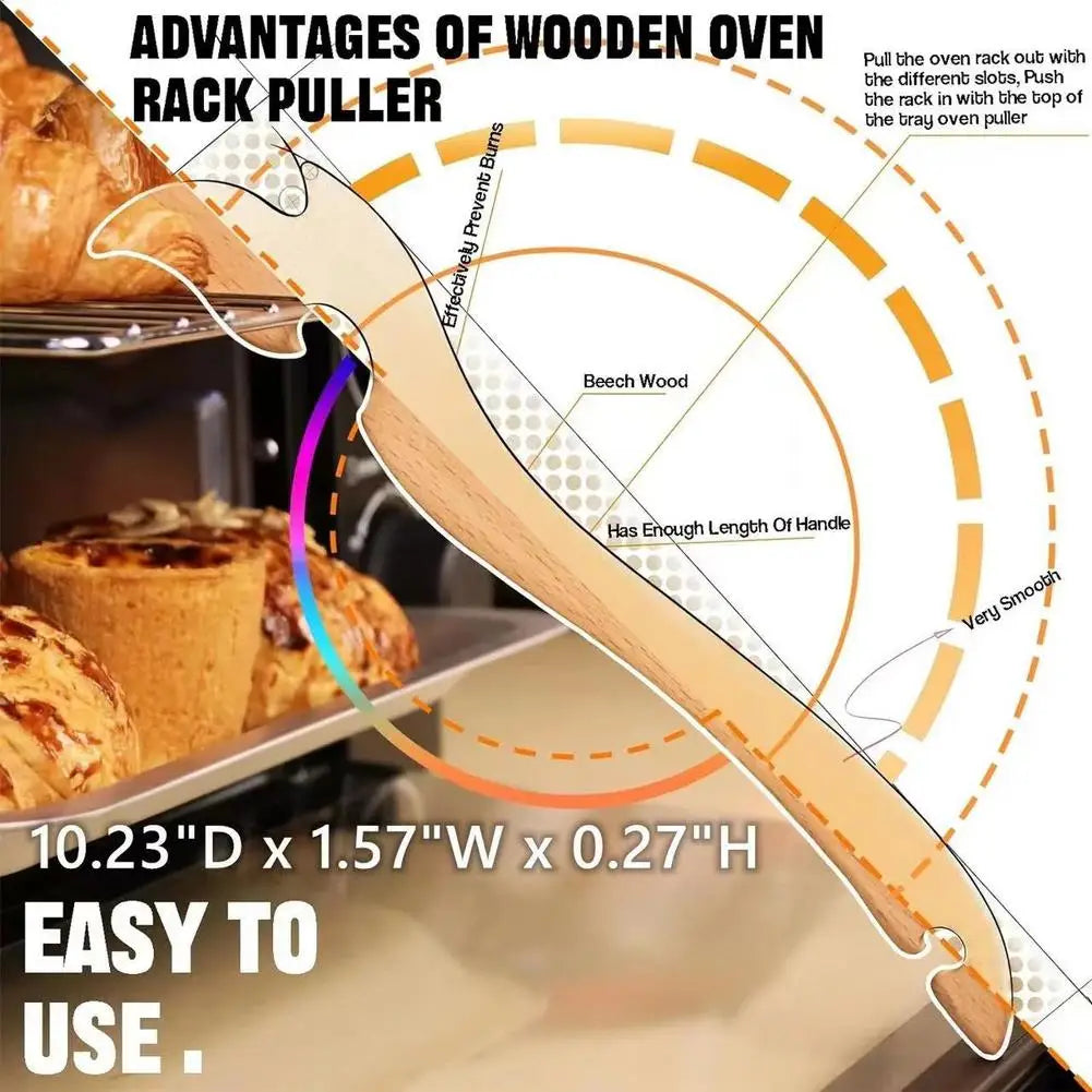 Extractor de Rejilla de Horno de Madera Antideslizante Mango de Madera Resistente al Calor Suave Para Hornear Asar Cocinar Accesorio de Horno 1/2/5 unidades