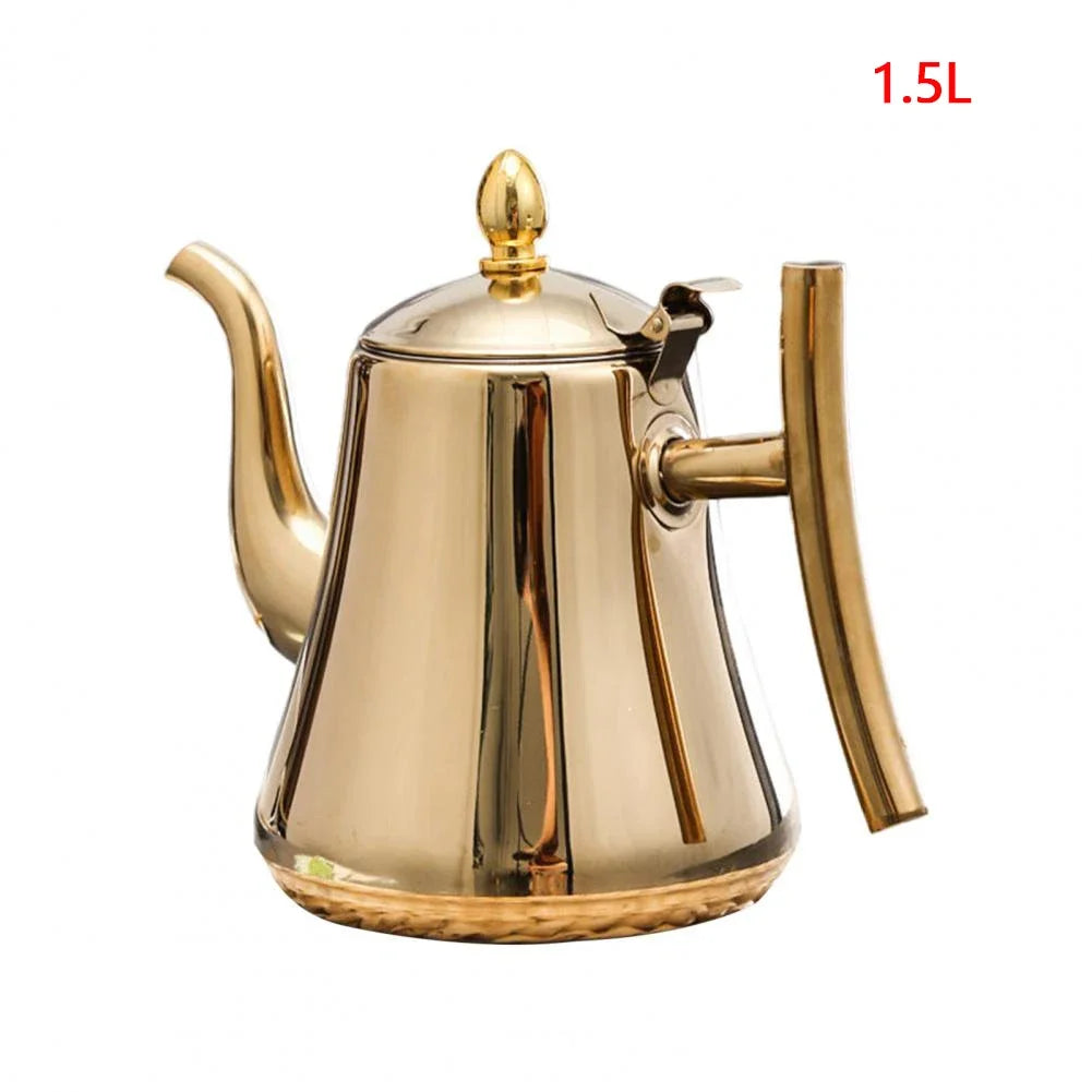 Tetera de acero inoxidable de 1.0L/1.5L/2.0L, con infusor extraíble para té de flores sueltas, tetera de café segura para estufa