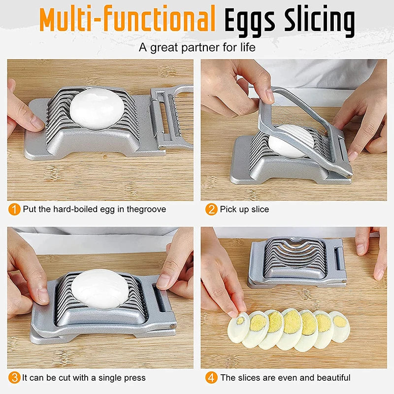 Cortador de Huevos para Huevos, Cocidos de Aleación de Aluminio Cortador y Rebanador de Huevos, Cortador Rebanador de Cocina para Fresas y Kiwis, Apto para Lavavajillas