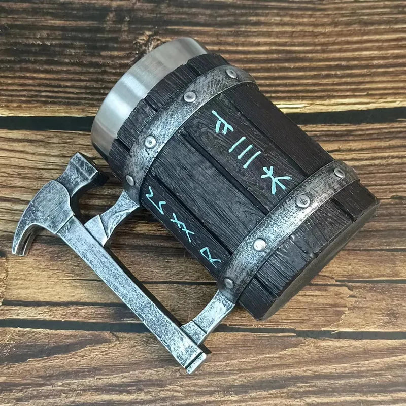 Jarra de cerveza de madera estilo barril, jarra de cerveza de acero inoxidable de gran capacidad, taza de café, copa de vino, metálica e aislada, como regalo para bar o fiesta