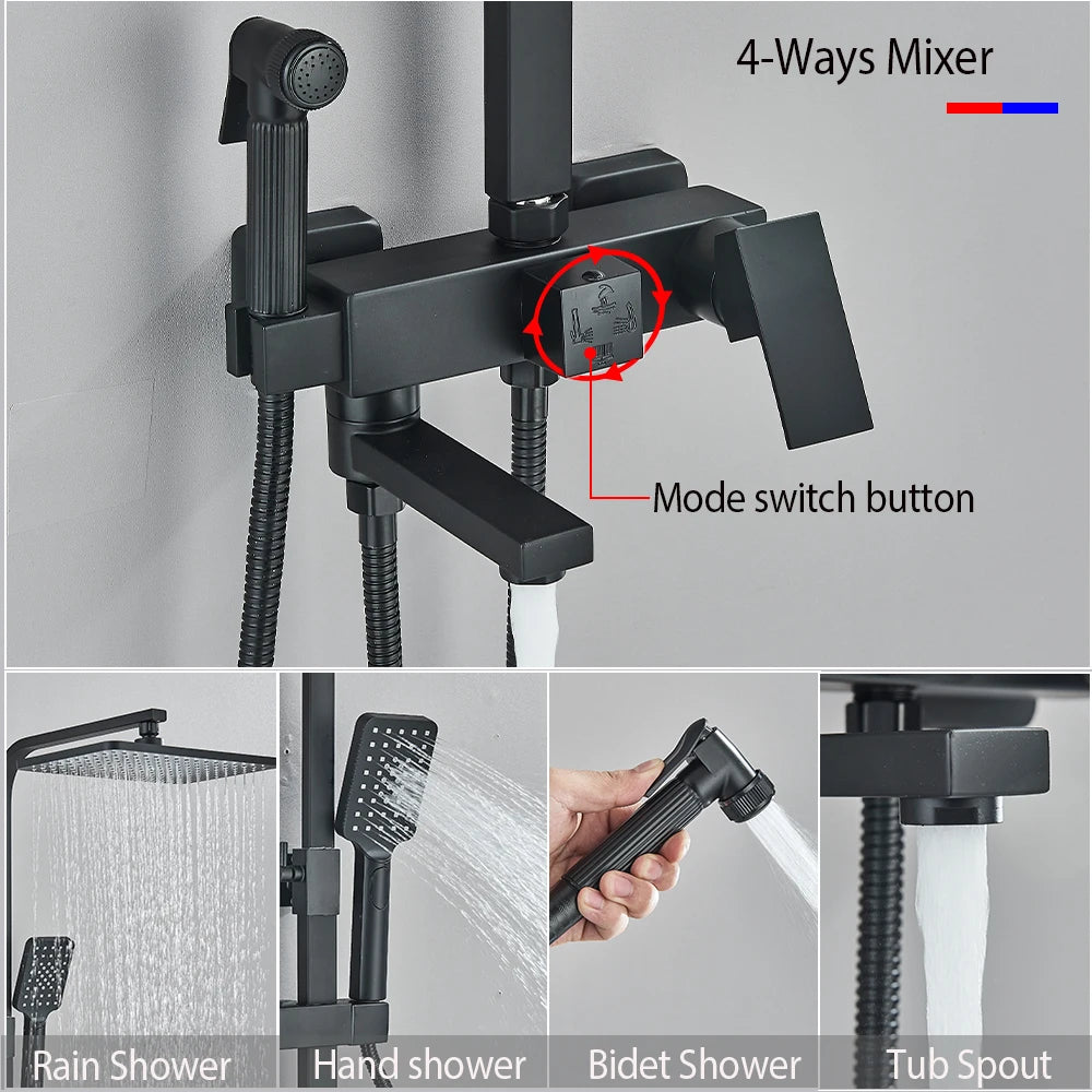 Sistema de Ducha Tipo Columna Negro Mate con Ducha Higiénica
