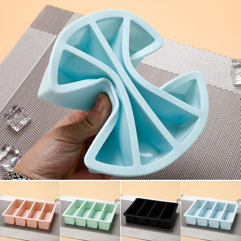 Bandeja de Hielo Larga con 4 Compartimentos, Molde de Hielo de Silicona Reutilizable, Fabricante de Cubitos de Hielo de Silicona de Calidad Alimentaria y Libre de BPA