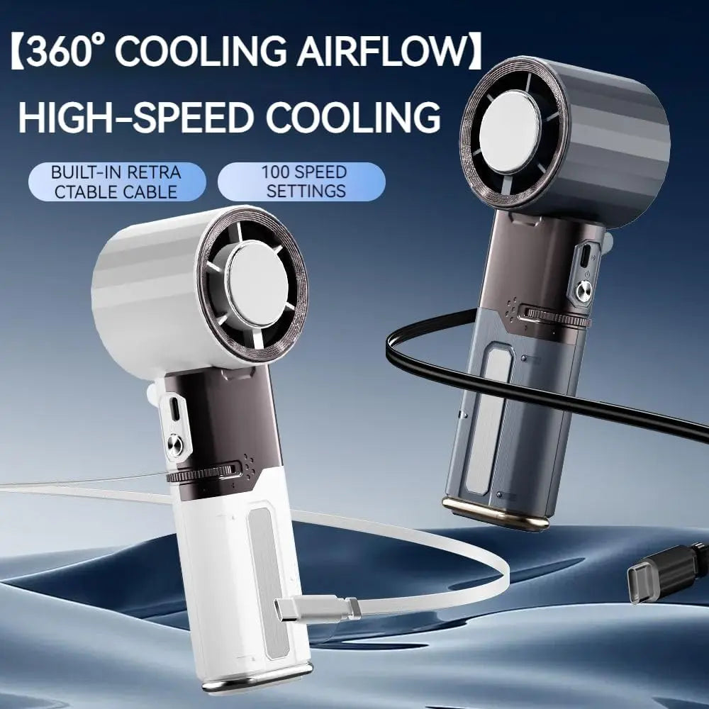 Ventilador portátil de mano con compresa de hielo, ventilador recargable USB de 6000 mAh, ventilador plegable con inclinación de 135° con cable incorporado tipo C