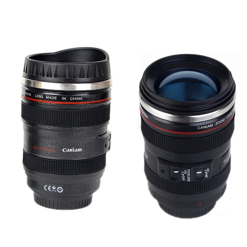 Taza de café de lente de cámara SLR de acero inoxidable EF24-105mm Negro/Blanco regalo creativo