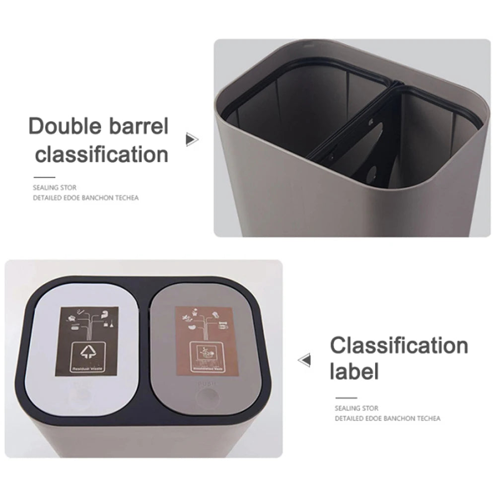 Cubo de basura de cocina de 15L Doble reciclaje 2 secciones Decoración del hogar Sala de estar Dormitorio Baño