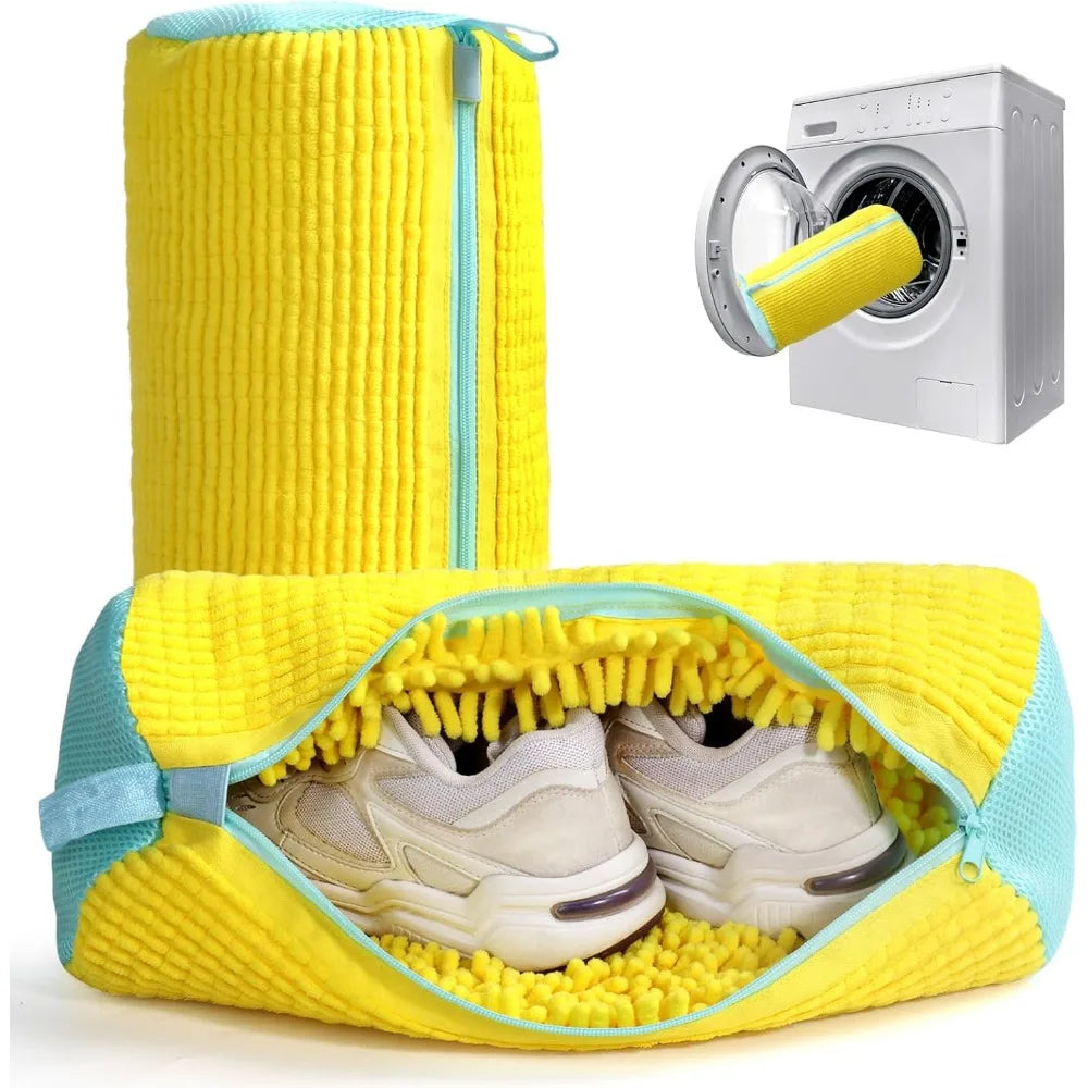 Bolsa Duradera para Lavar Zapatos de Todos los Tipos de Zapatos - Amarillo con Cremallera Azul, Ideal para Zapatillas y Zapatos Casuales, Bolsa para Lavar Ropa