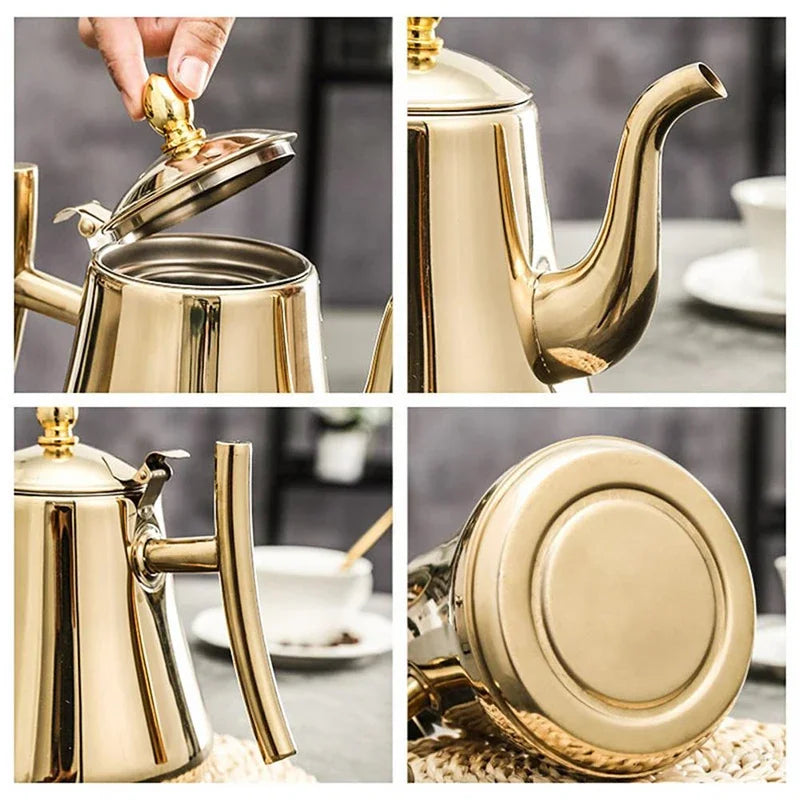 Tetera de acero inoxidable de 1.0L/1.5L/2.0L, con infusor extraíble para té de flores sueltas, tetera de café segura para estufa
