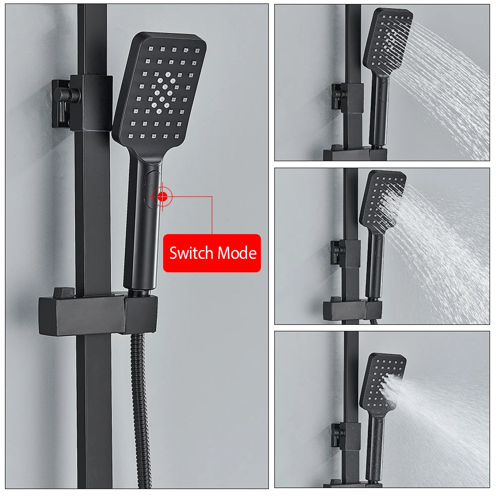 Sistema de Ducha Tipo Columna Negro Mate con Ducha Higiénica