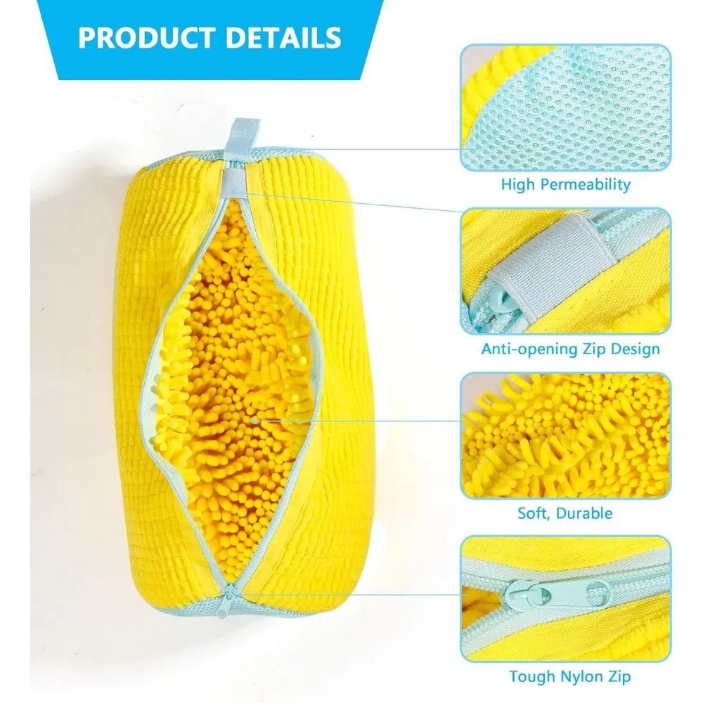 Bolsa Duradera para Lavar Zapatos de Todos los Tipos de Zapatos - Amarillo con Cremallera Azul, Ideal para Zapatillas y Zapatos Casuales, Bolsa para Lavar Ropa