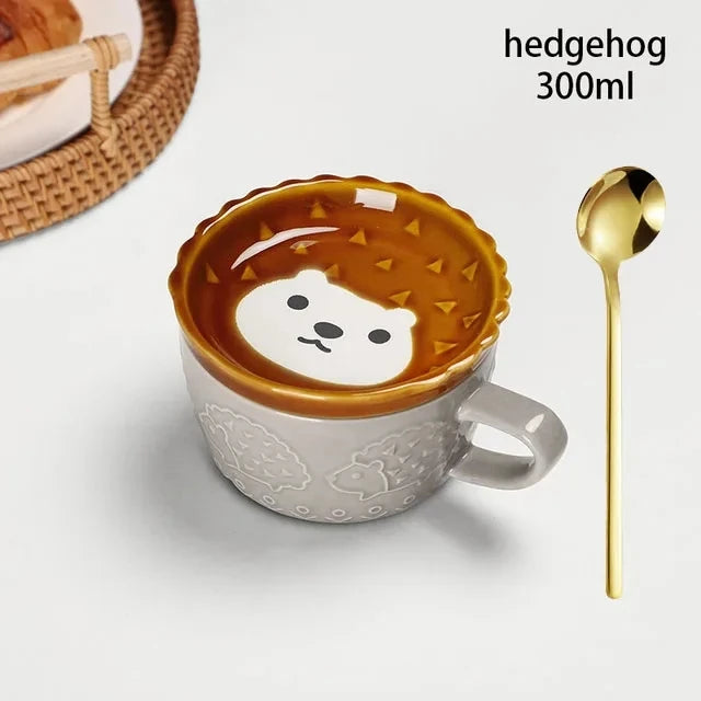 Taza de café japonesa YWDL con dibujo de gato, tapa con patrón de gato, platito pequeño, taza de desayuno linda, taza de café creativa, taza de leche, regalo